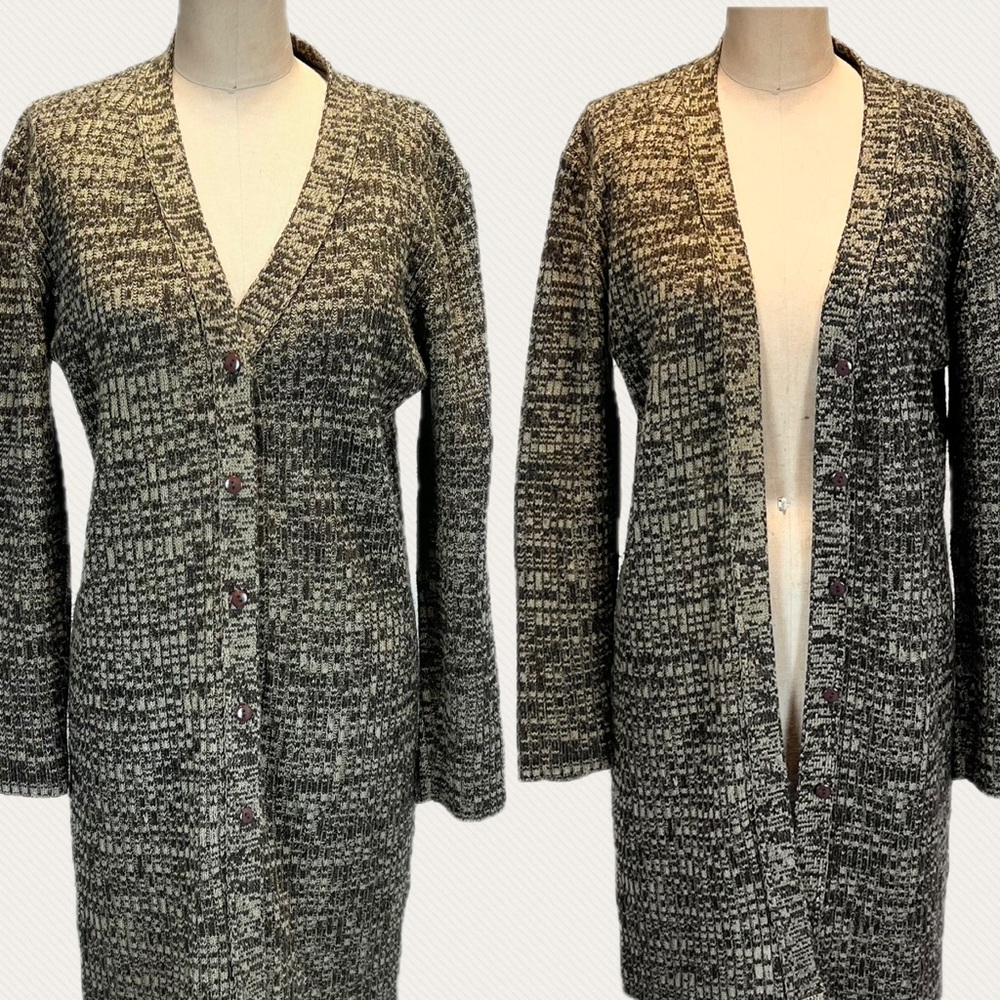 Earthy knit sweater cardigan dress button front marled yarn tunic duster‎ y2k